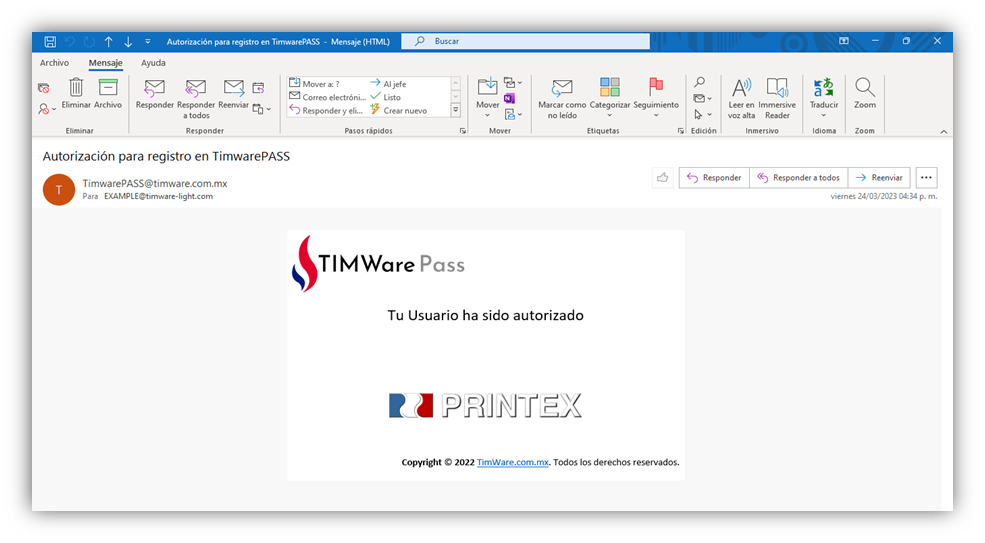 Vista previa de la notificación de autorización