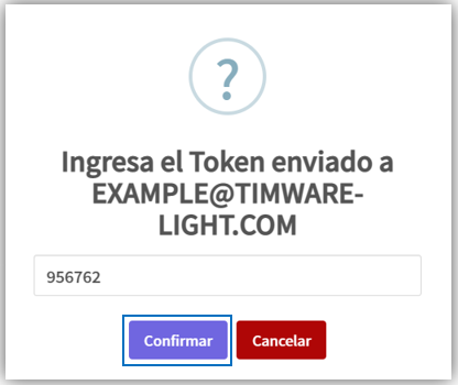 Vista previa de la pantalla de ingreso de Token