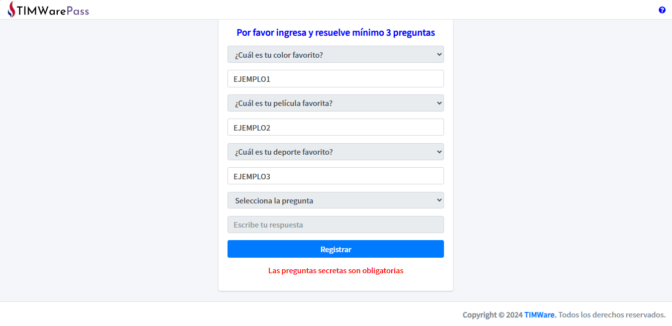 Vista previa del registro de preguntas